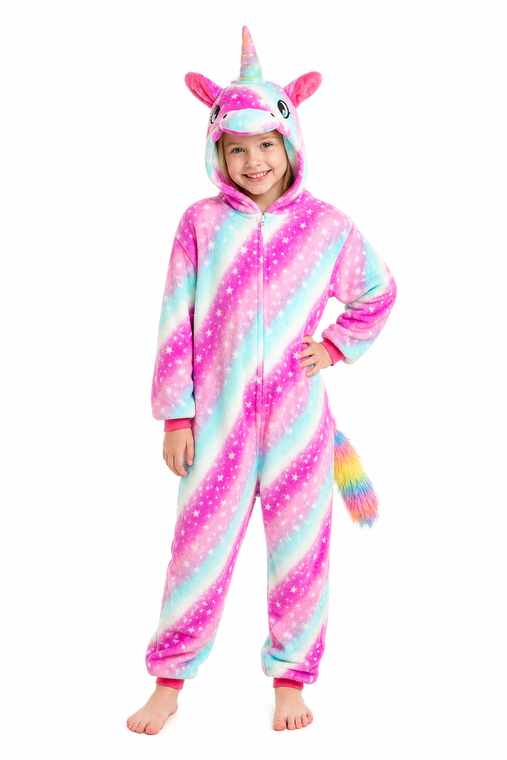 Kids' Hooded Pink and Blue Star Swirl Unicorn Kigurumi Onesie
