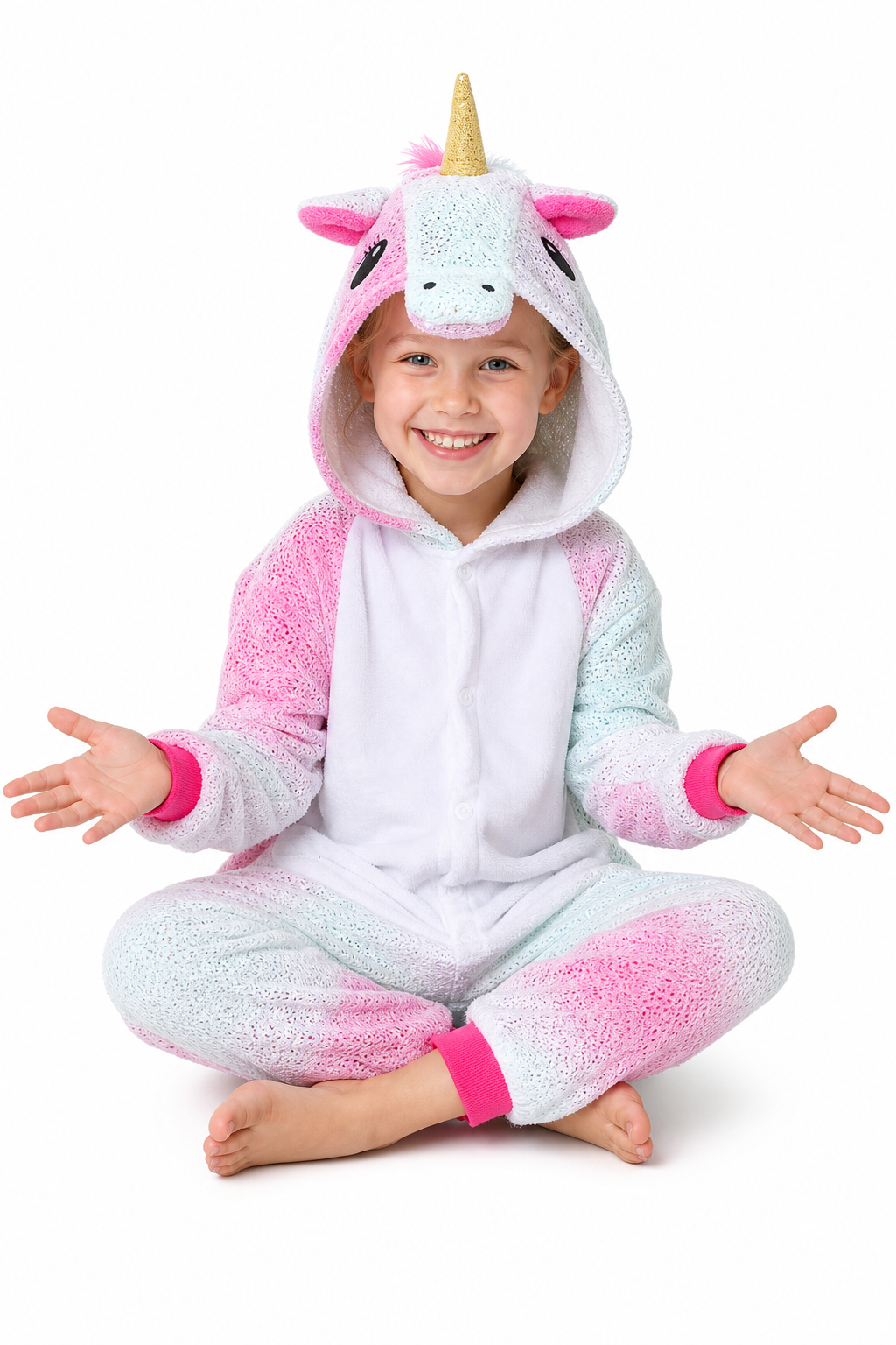 Kids' Hooded Pink and Mint Gradient Unicorn Plush Kigurumi Onesie