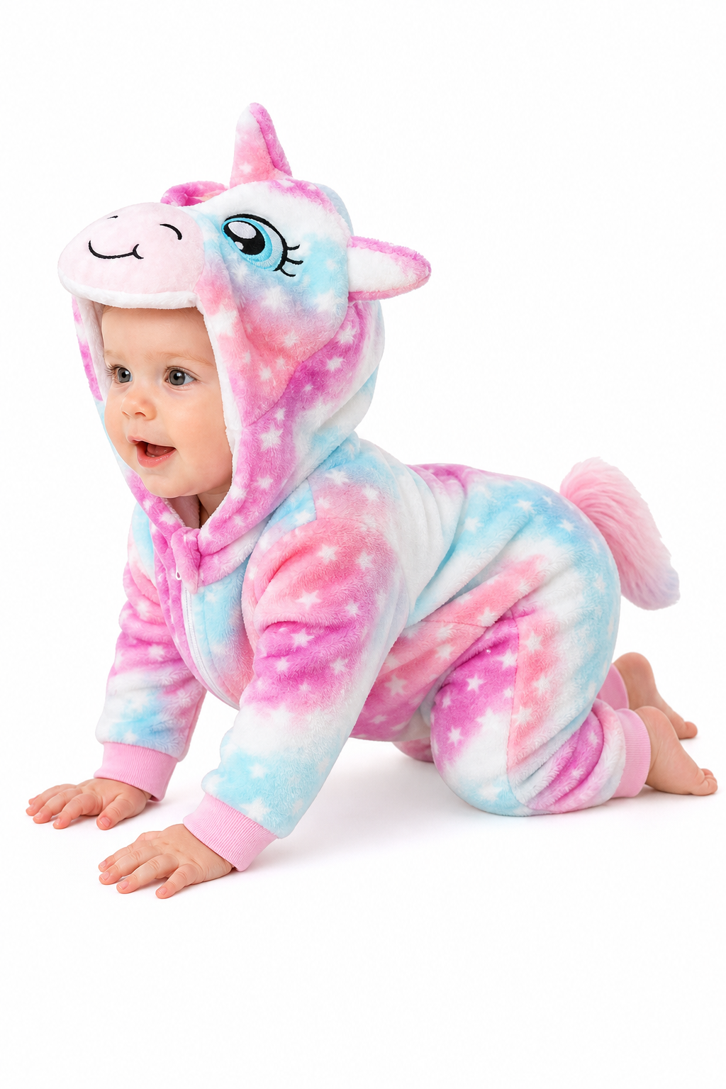 Plush Unicorn Baby Onesie with Tie-Dye Stars