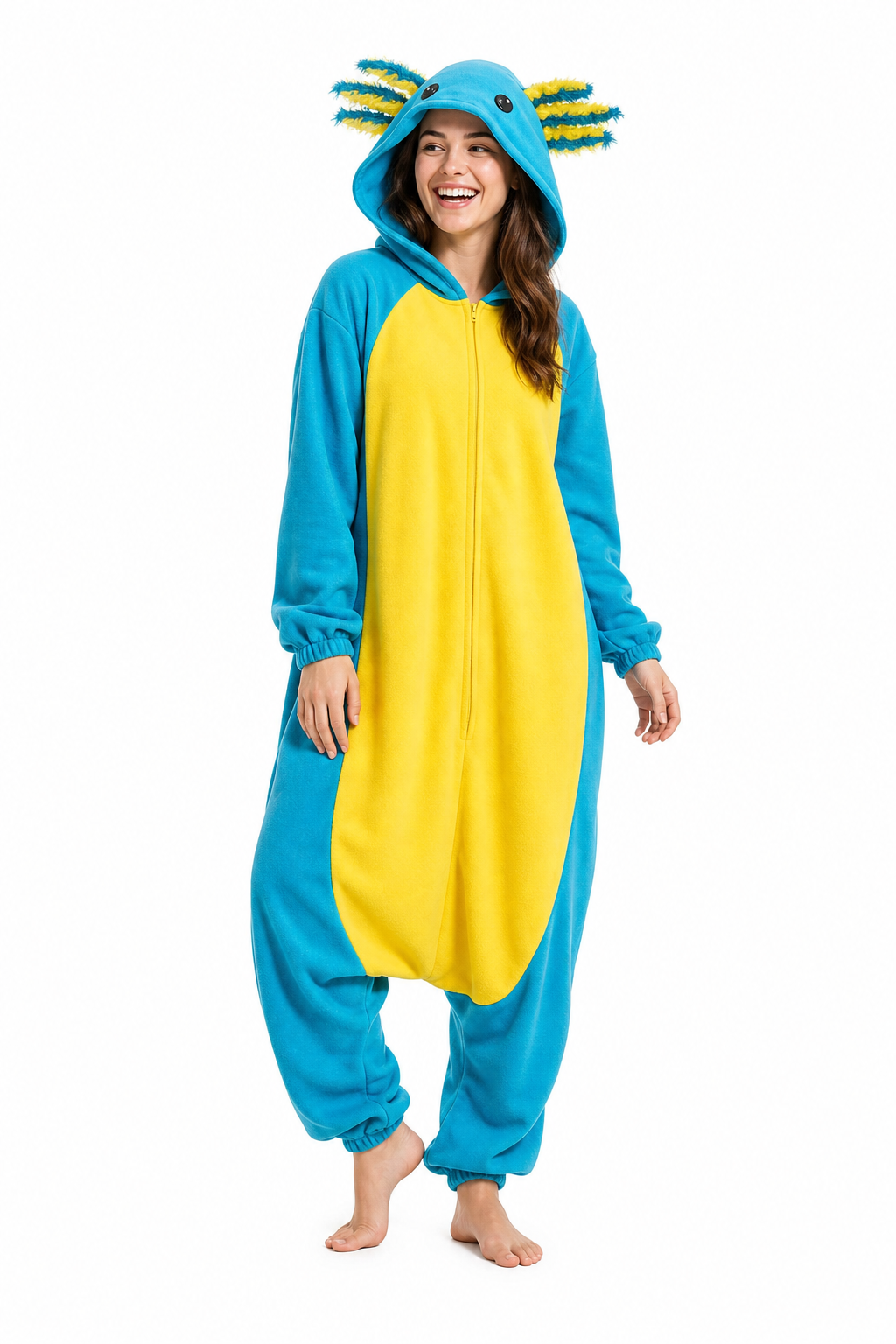 Adult Blue and Yellow Axolotl Fleece Kigurumi