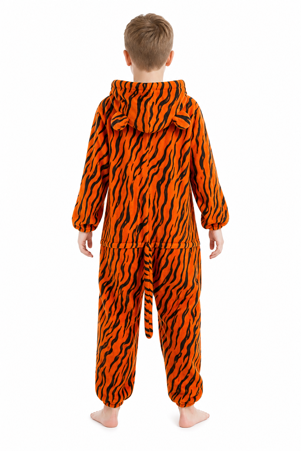 Kids' Hooded Orange and Black Striped Tiger Kigurumi Onesie