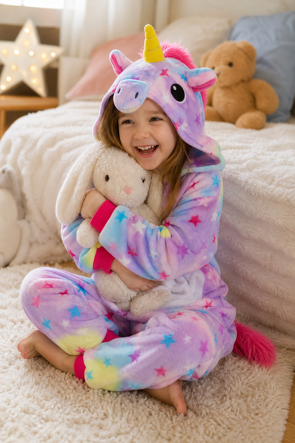 Kids' Hooded Pastel Multicolor Star Unicorn Kigurumi Costume Onesie