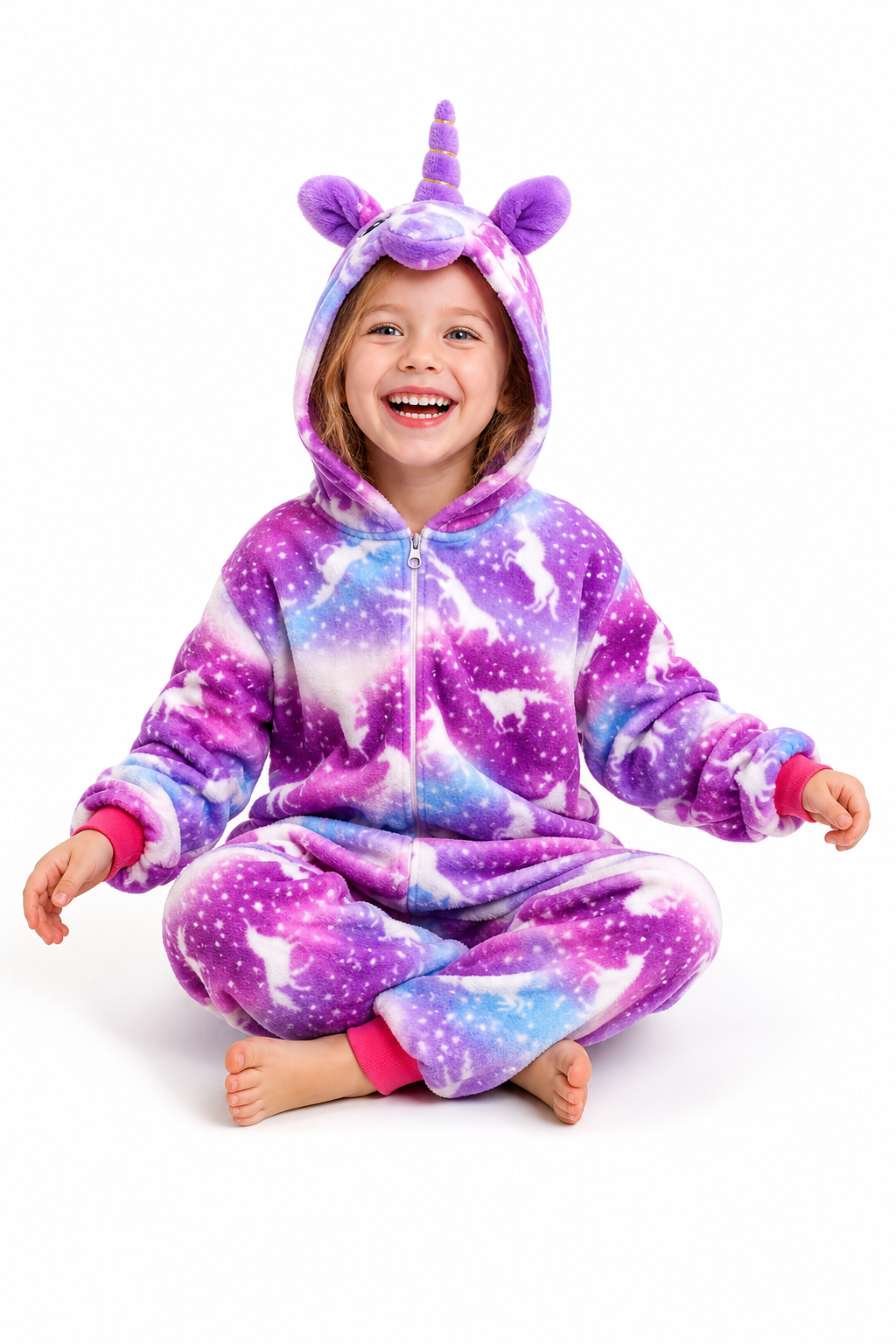 Kids' Hooded Pink and Purple Galaxy Unicorn Kigurumi Costume Onesie