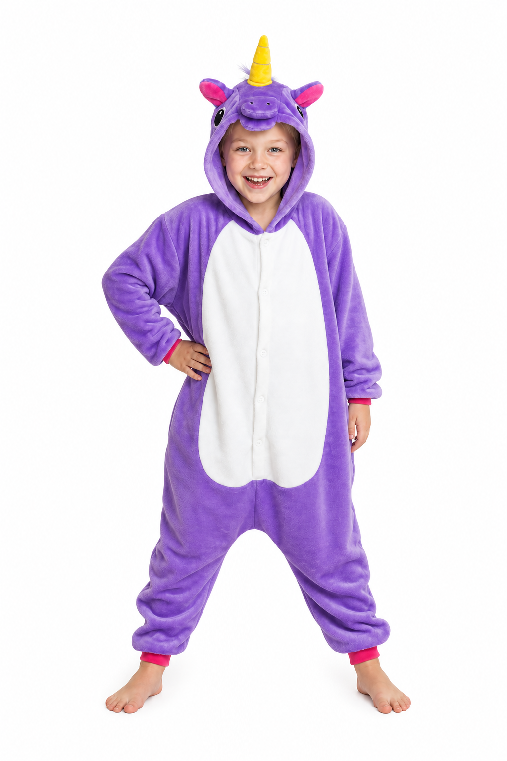 Kids' Hooded Solid Purple Unicorn Kigurumi Costume Onesie