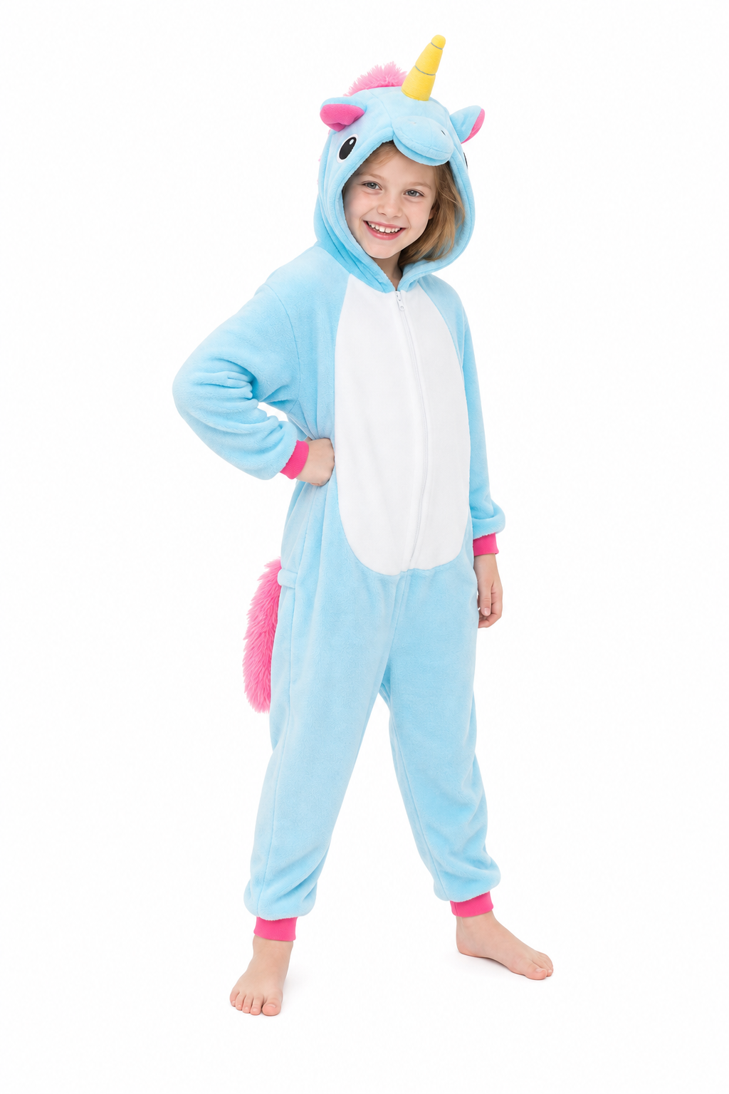 Kids' Hooded Solid Light Blue Unicorn Plush Kigurumi Onesie