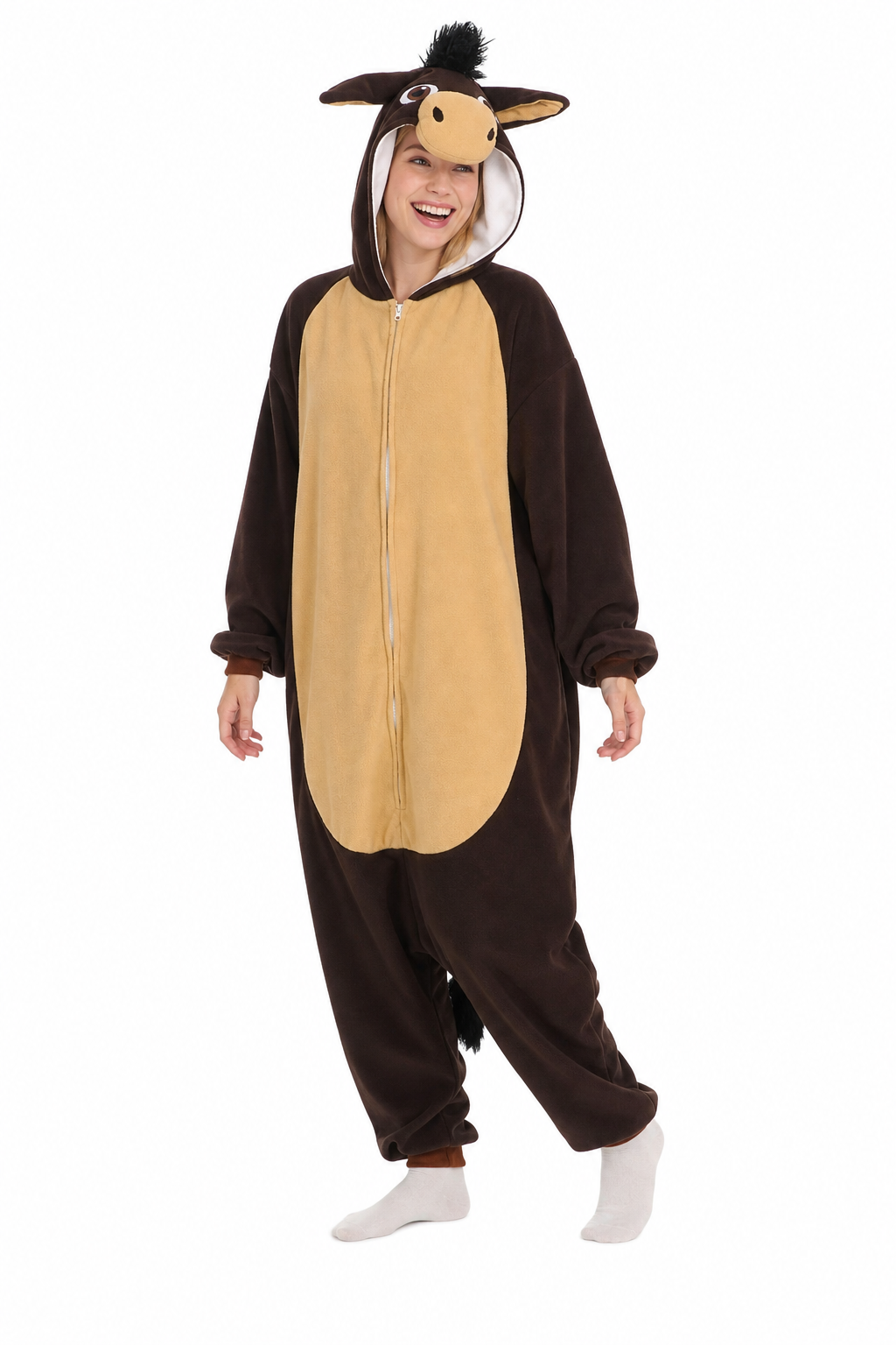 Adult Plush Brown Donkey Onesie Costume