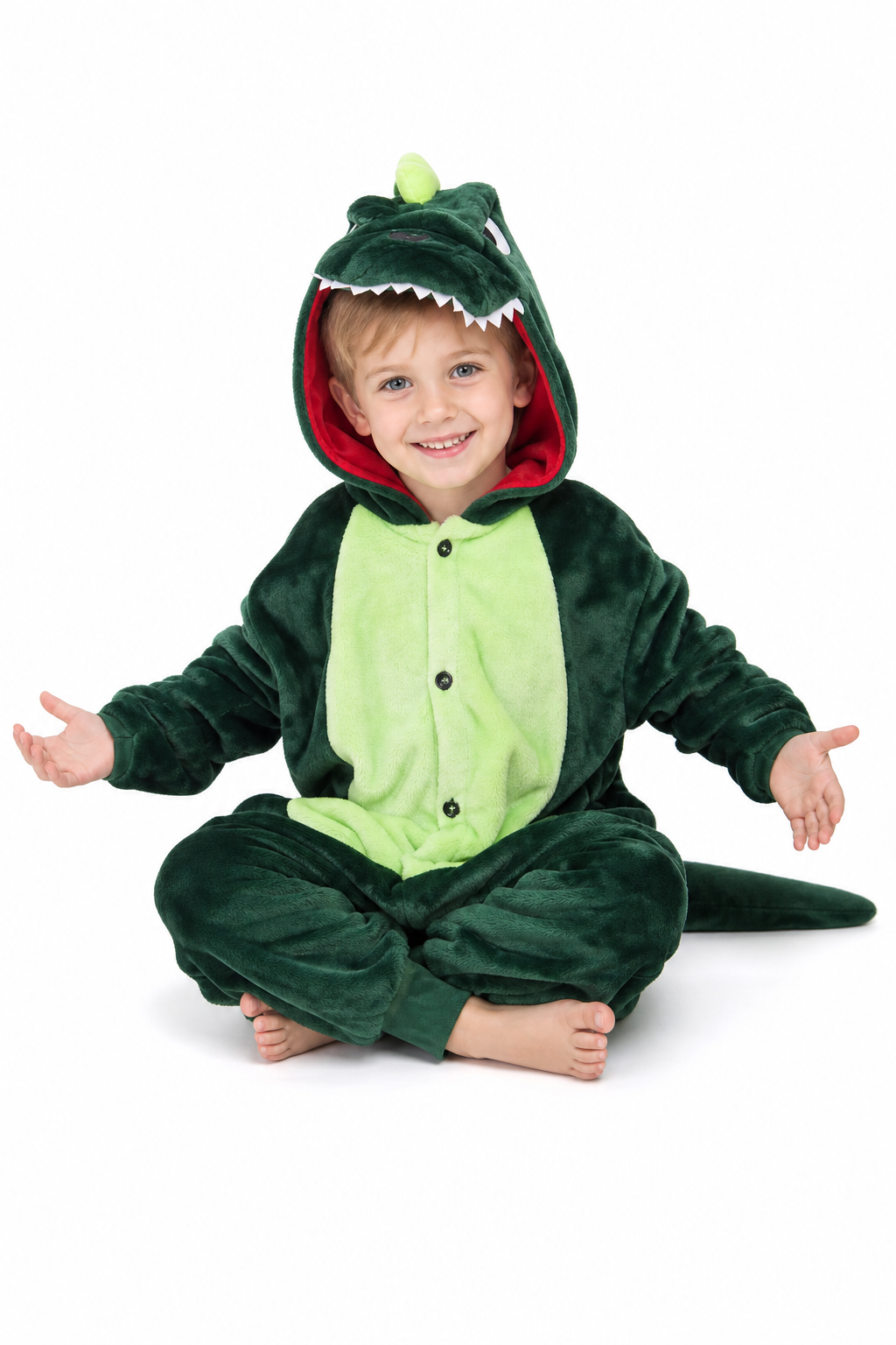 Kids' Hooded Green Dinosaur Kigurumi Onesie