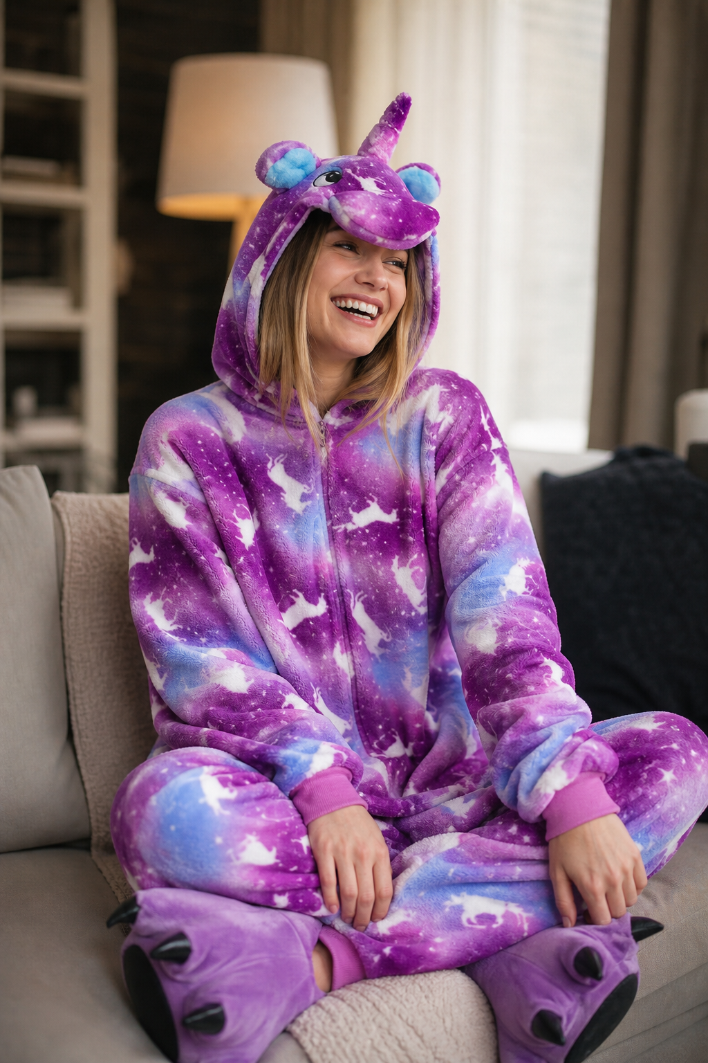 Adult Hooded Blue & Violet Galaxy Unicorn Kigurumi Onesie