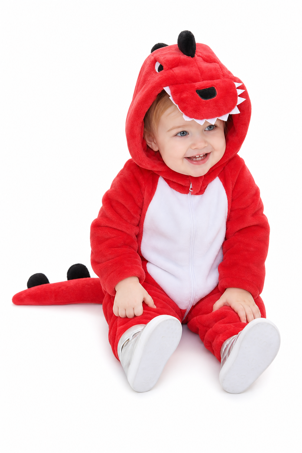 Baby Red Plush Dinosaur Hooded Onesie