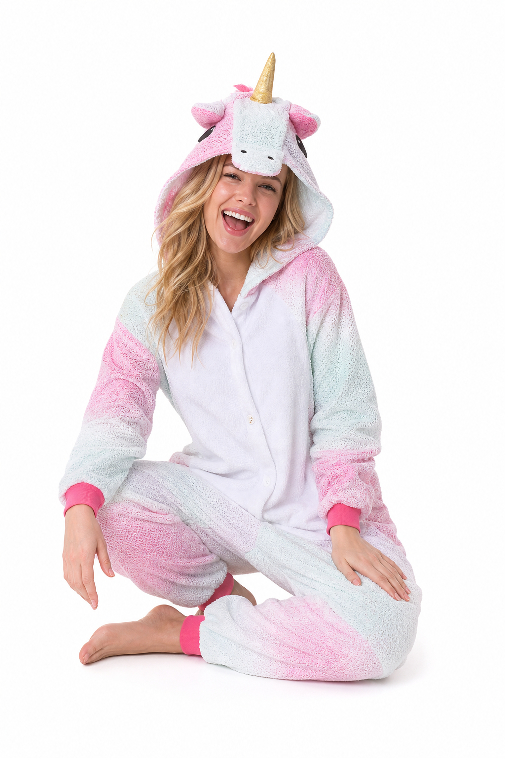 Adult Hooded Pink & Mint Glitter Ombre Unicorn Kigurumi Onesie