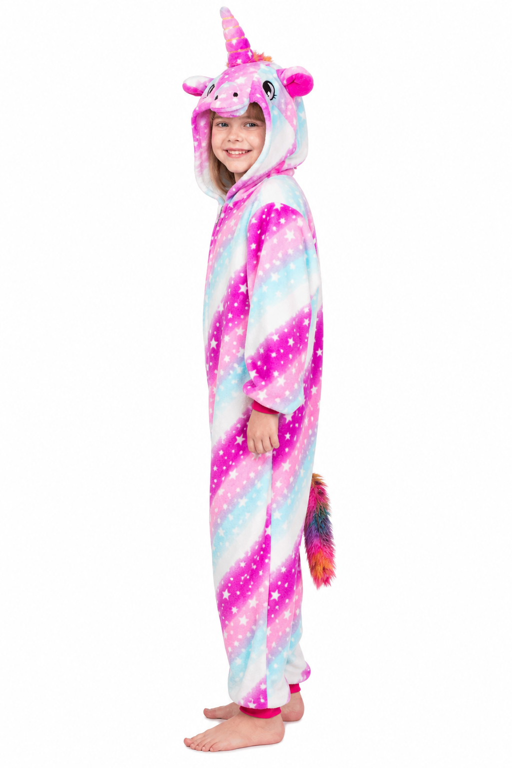 Kids' Hooded Pink Purple and Blue Star Unicorn Kigurumi Onesie