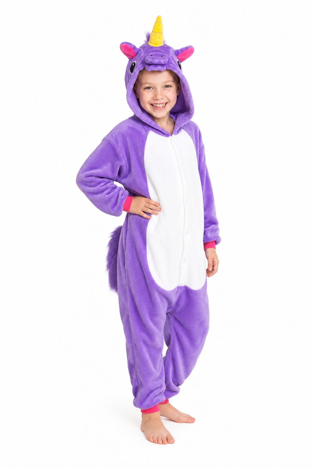 Kids' Hooded Solid Purple Unicorn Kigurumi Costume Onesie