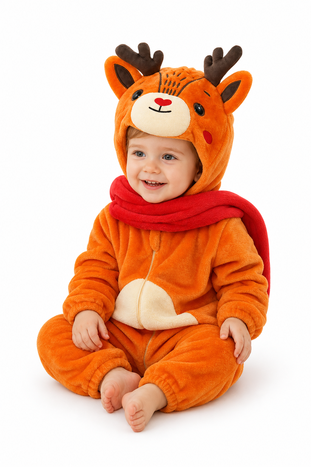 Cute Baby Plush Reindeer Kigurumi Onesie with Scarf
