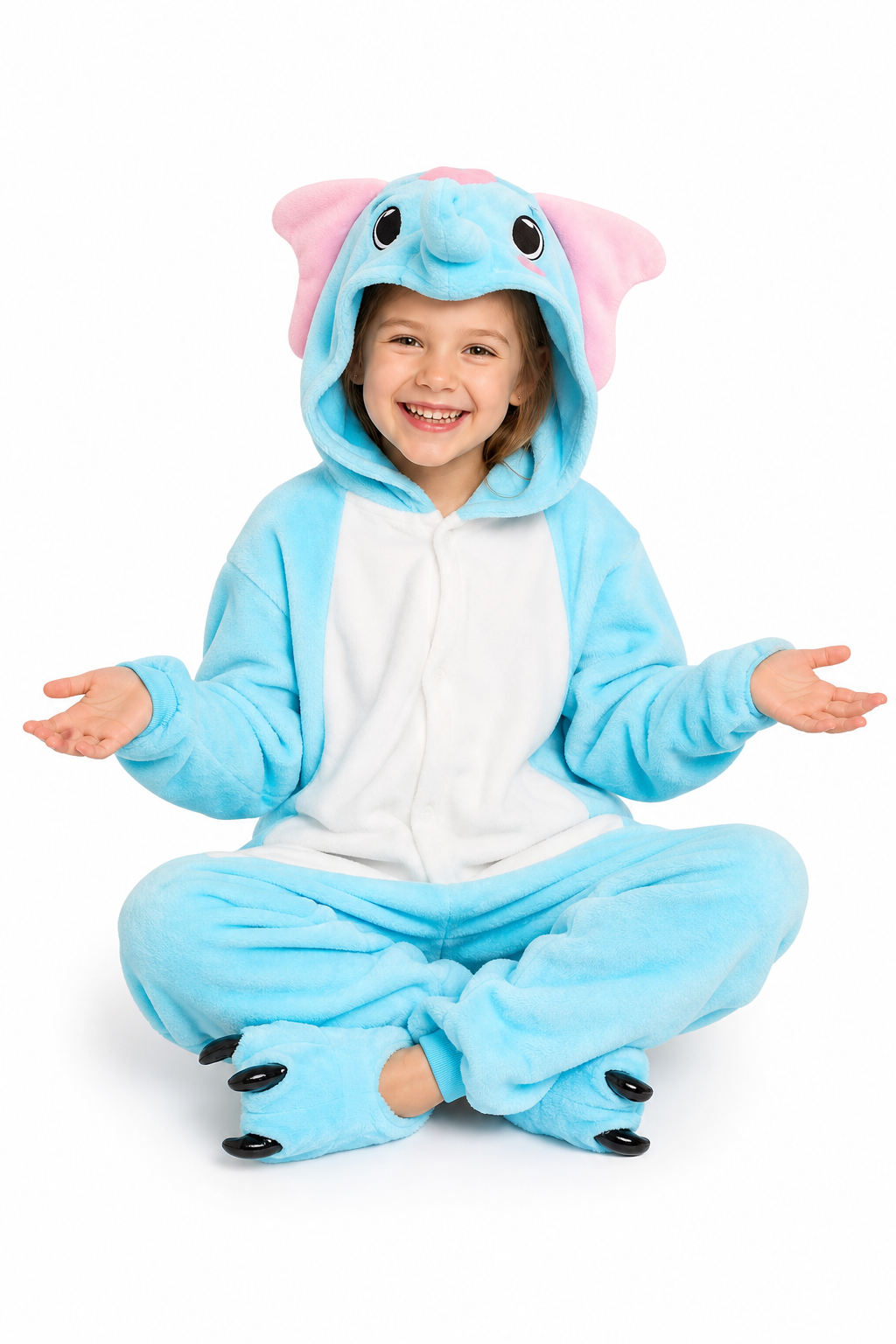 Kids' Hooded Light Blue Elephant Kigurumi Pajama Onesie