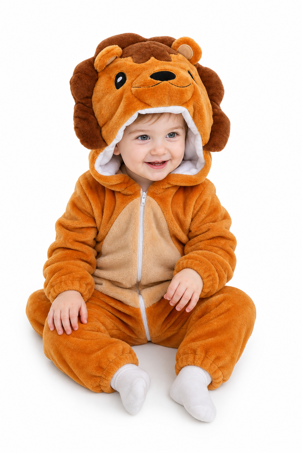Baby Brown Plush Lion Hooded Onesie