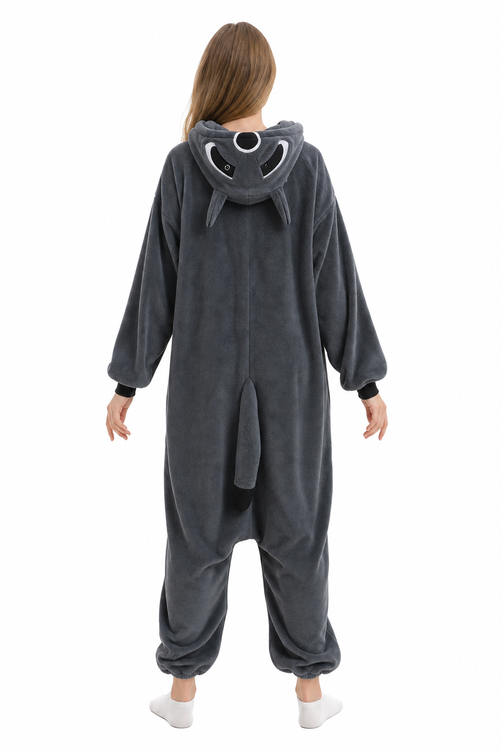 Adult Dark Grey Raccoon Fleece Hooded Onesie