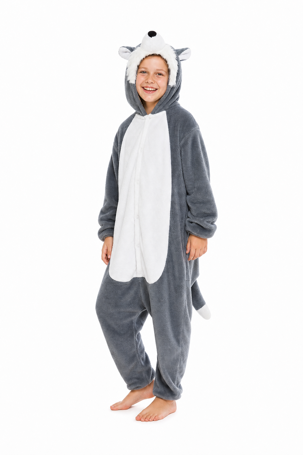 Kids' Plush Grey Wolf Kigurumi