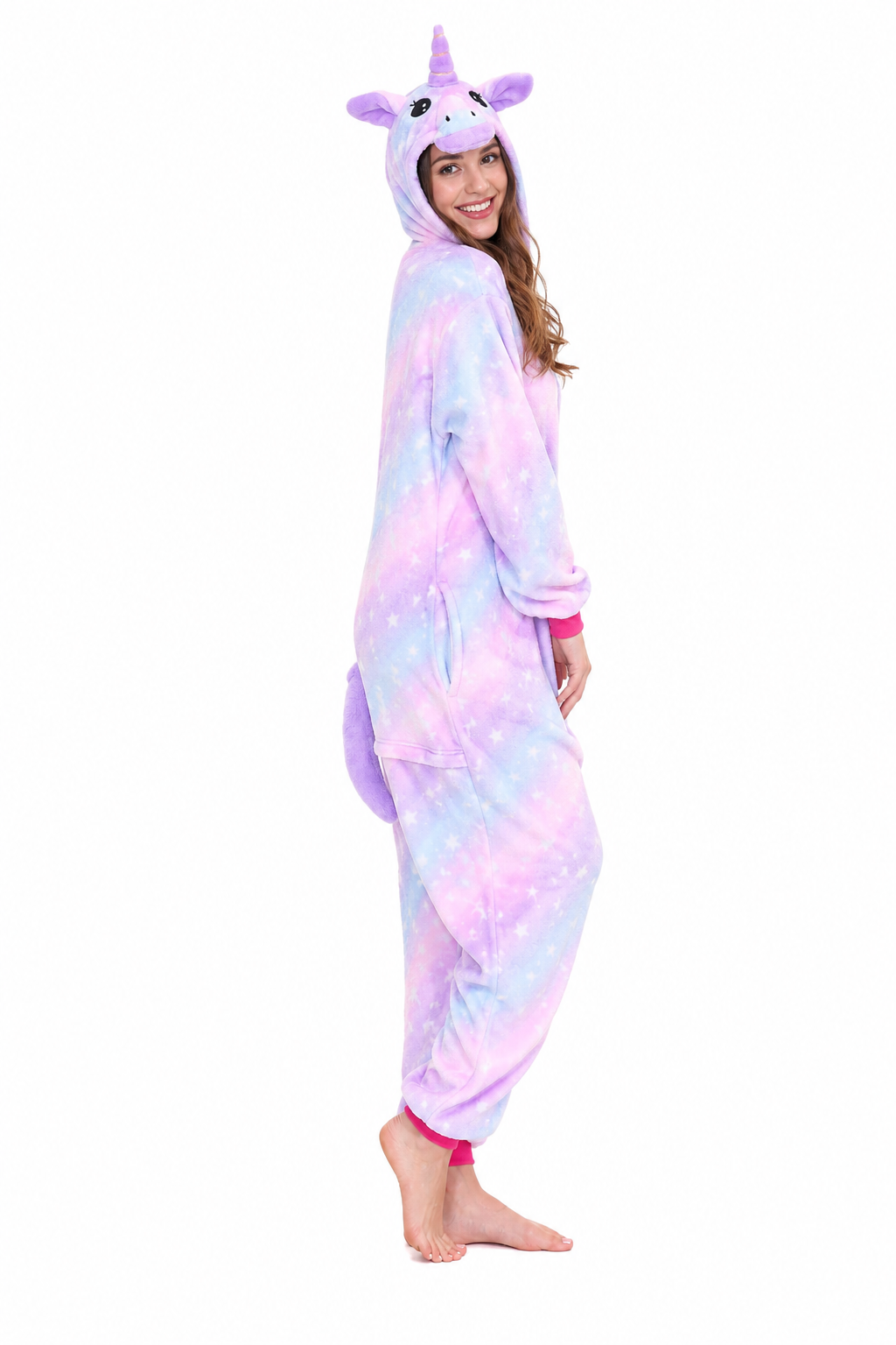 Adult Hooded Pastel Purple Starry Sky Unicorn Kigurumi Onesie