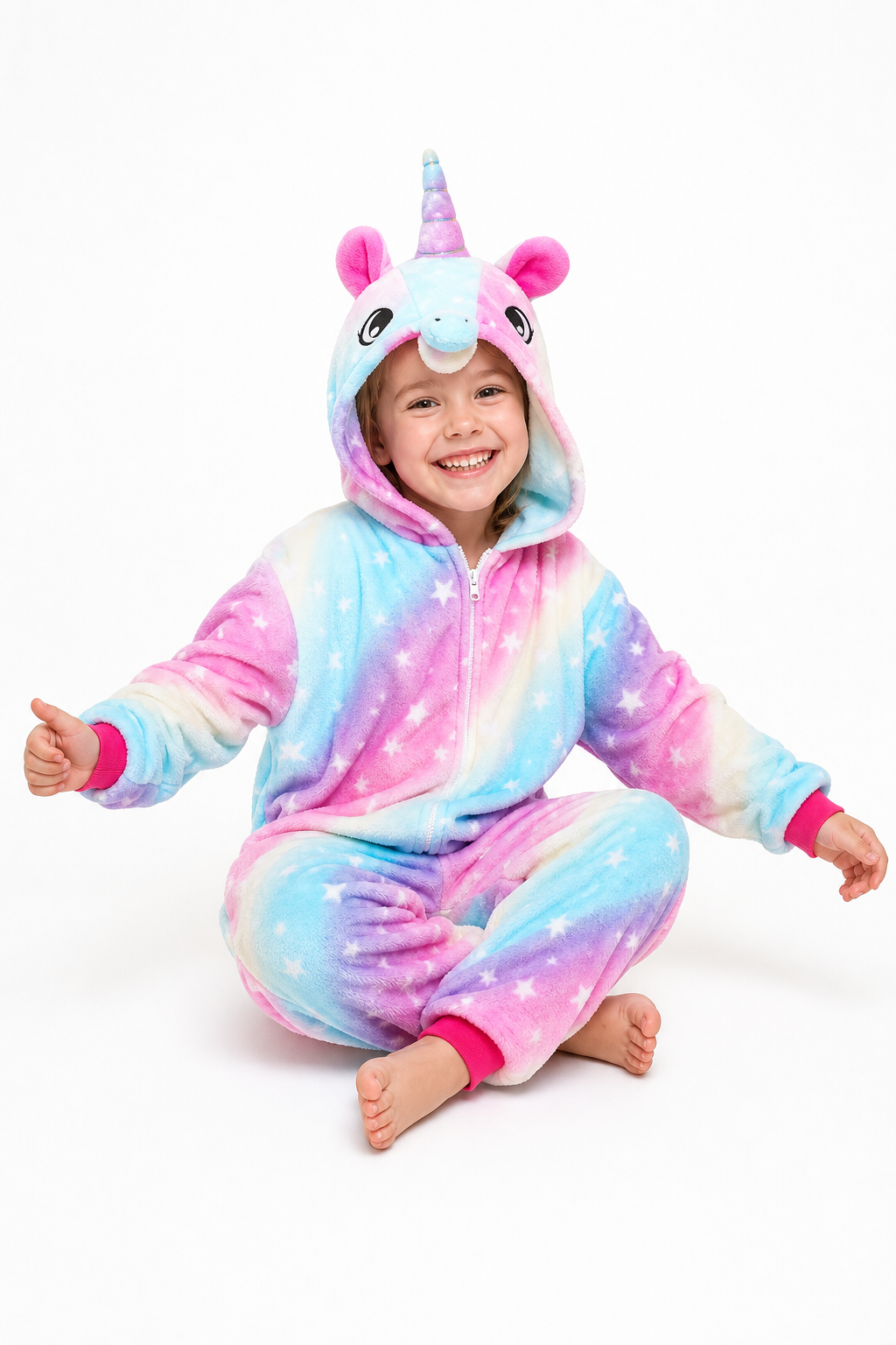 Kids' Hooded Pastel Tie-Dye Star Unicorn Kigurumi Onesie