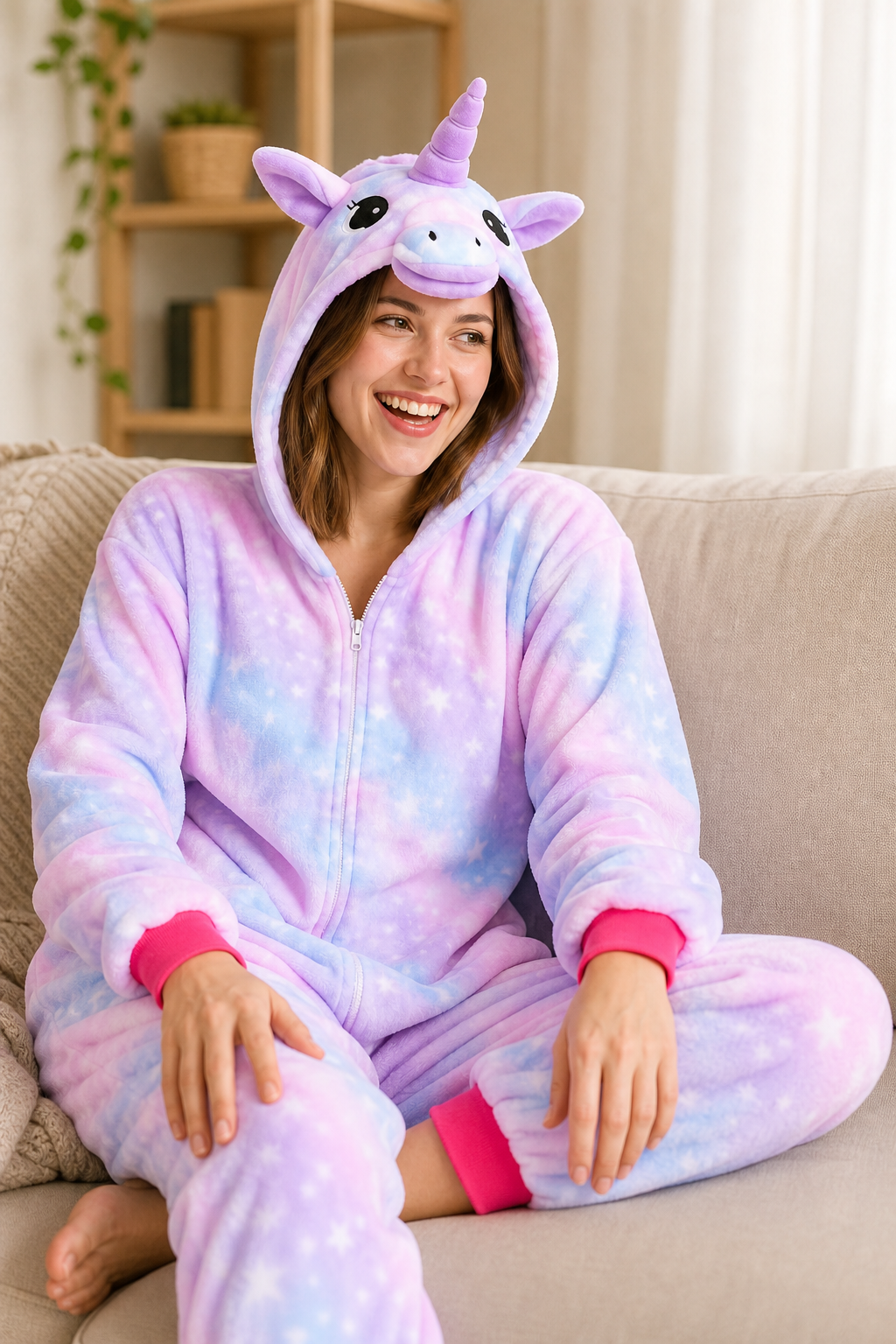 Adult Hooded Pastel Purple Starry Sky Unicorn Kigurumi Onesie