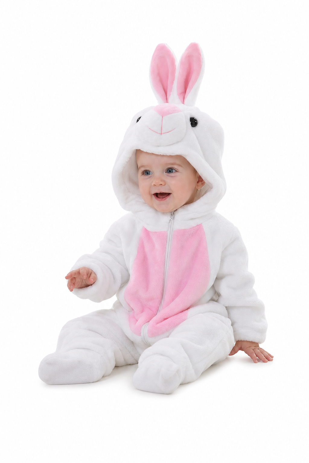 Baby White Rabbit Plush Onesie with Pink Belly