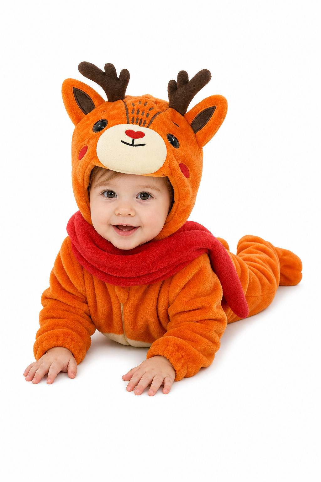 Cute Baby Plush Reindeer Kigurumi Onesie with Scarf