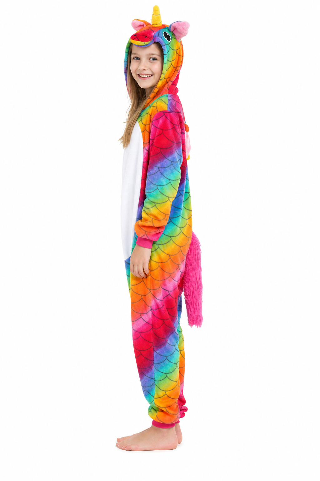Kids' Hooded Rainbow Scale Unicorn Plush Kigurumi Onesie