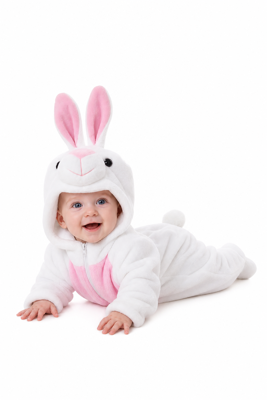 Baby White Rabbit Plush Onesie with Pink Belly