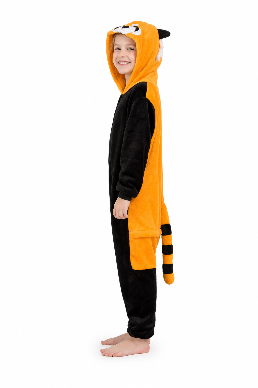 Kids' Hooded Black and Orange Red Panda Kigurumi Onesie