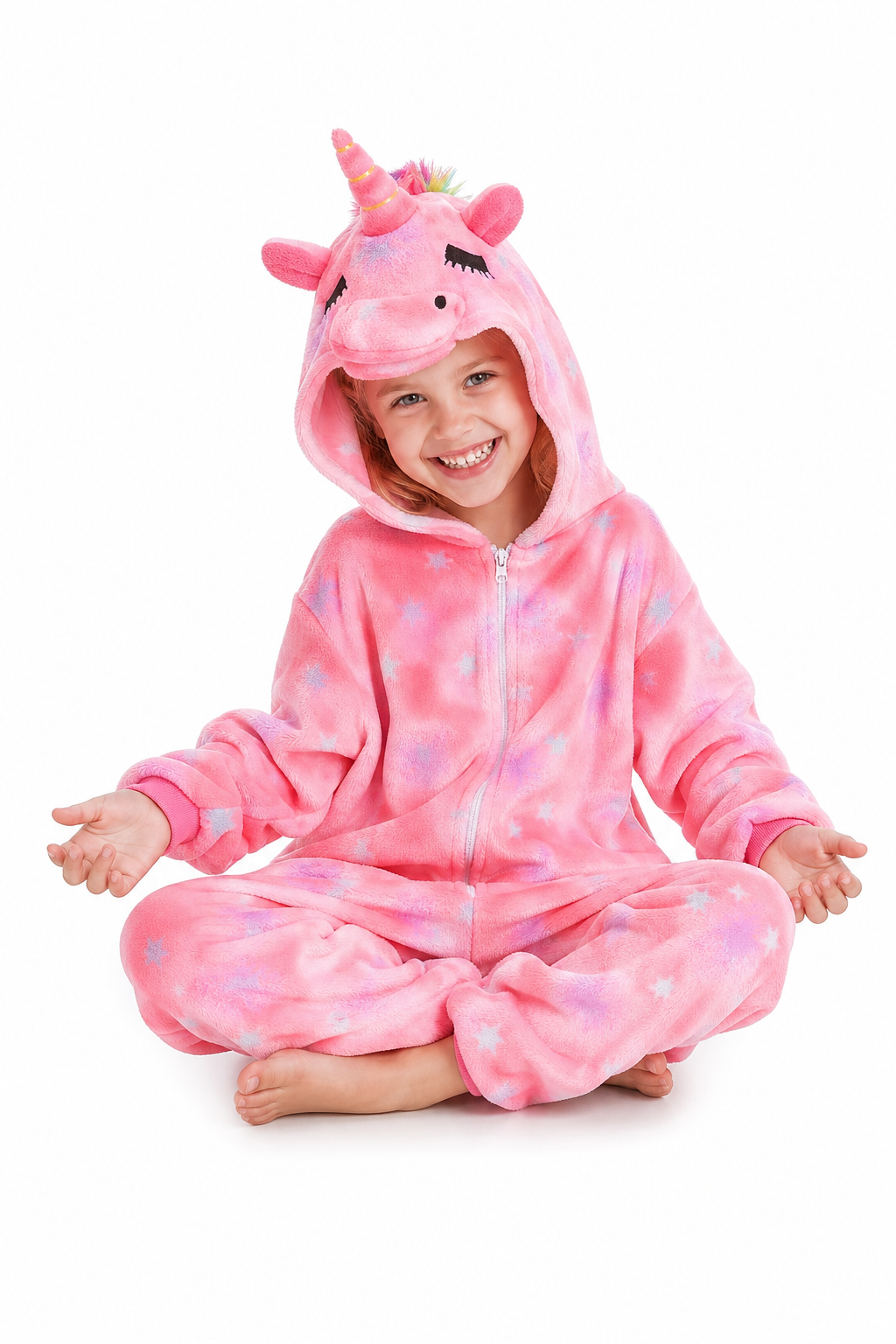 Kids' Hooded Pink Glitter Star Unicorn Kigurumi Costume Onesie