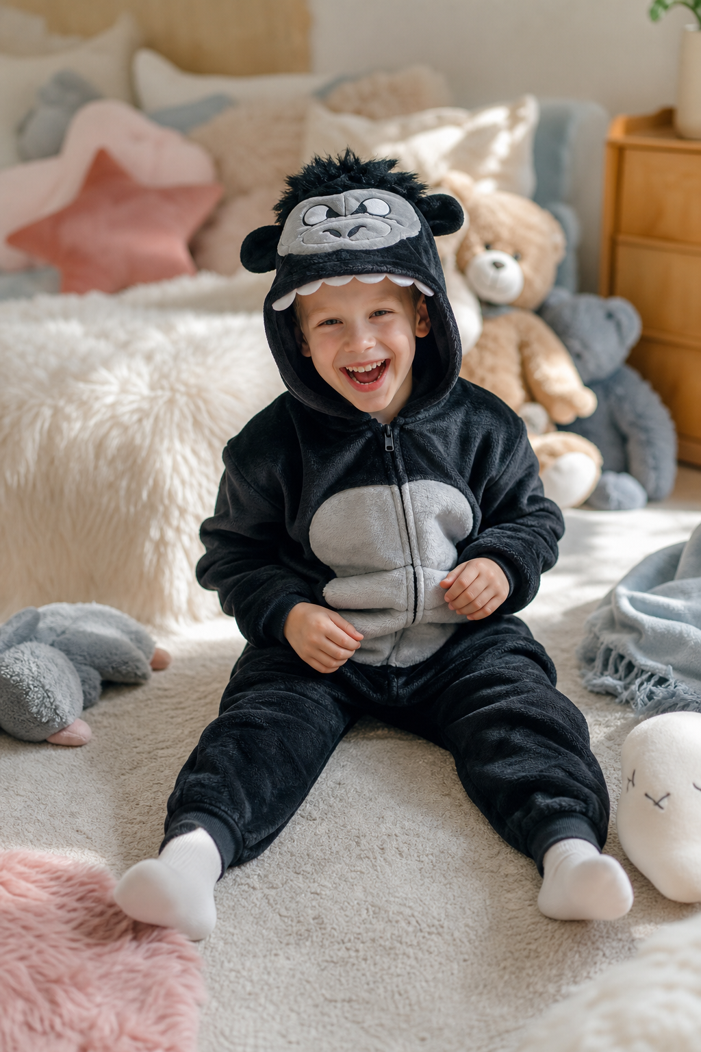 Kids' Hooded Black Gorilla Kigurumi Costume Onesie