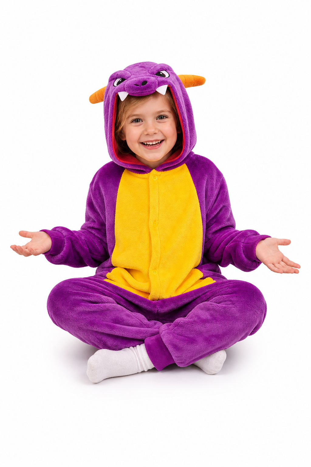 Kids' Hooded Purple Dinosaur Kigurumi Costume Onesie