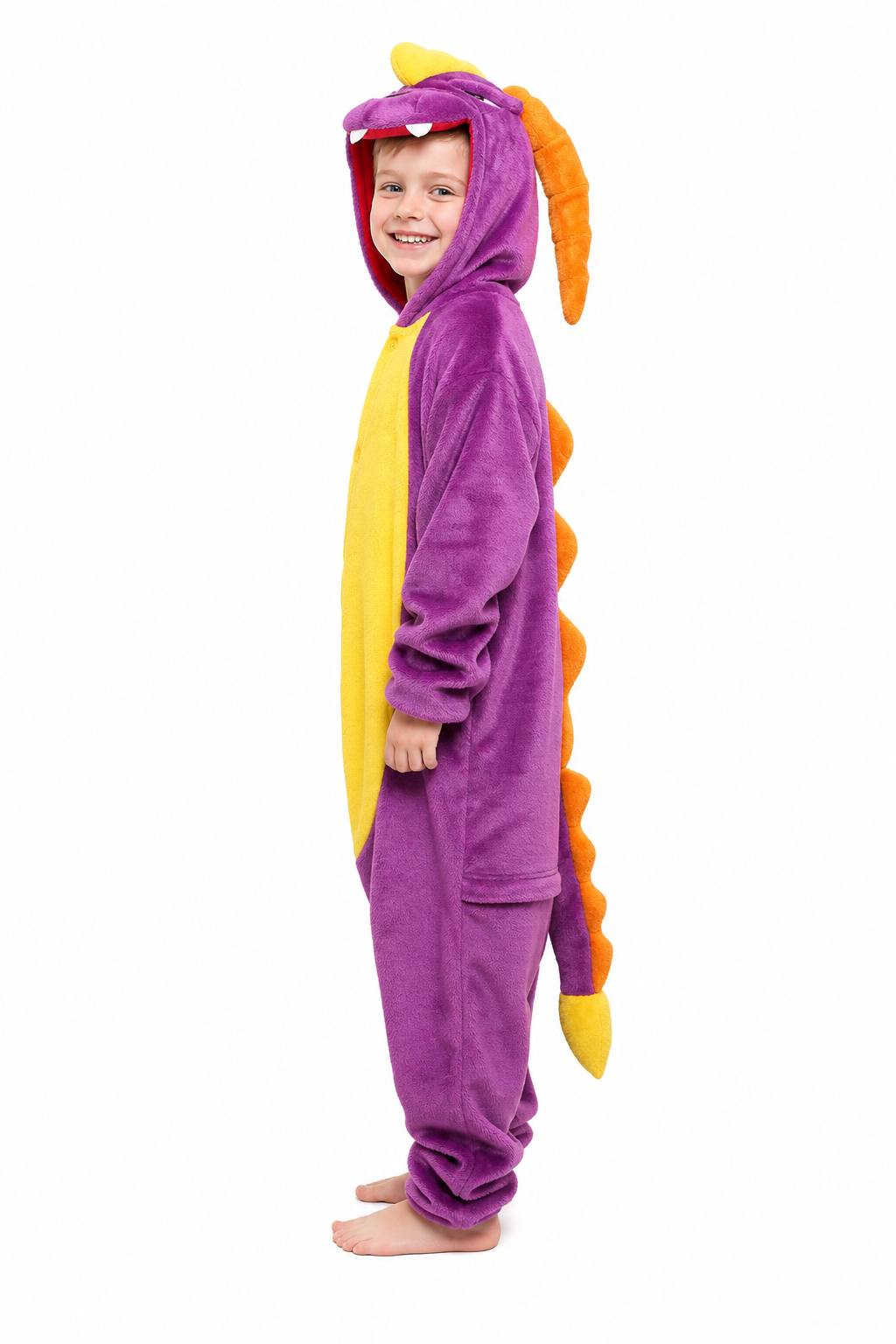 Kids' Hooded Purple Dragon Plush Kigurumi Onesie