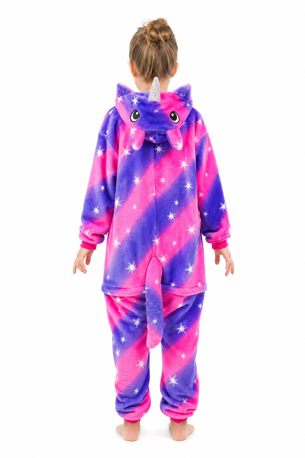 Kids' Hooded Pink and Violet Sparkle Star Unicorn Kigurumi Costume Onesie