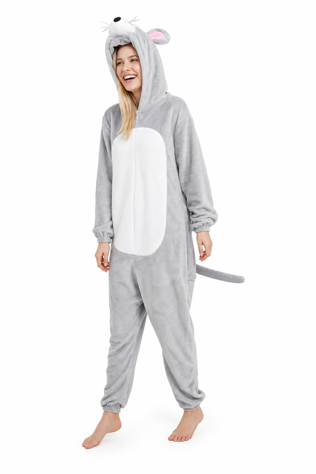 Adult Soft Plush Gray Mouse Kigurumi with Tail