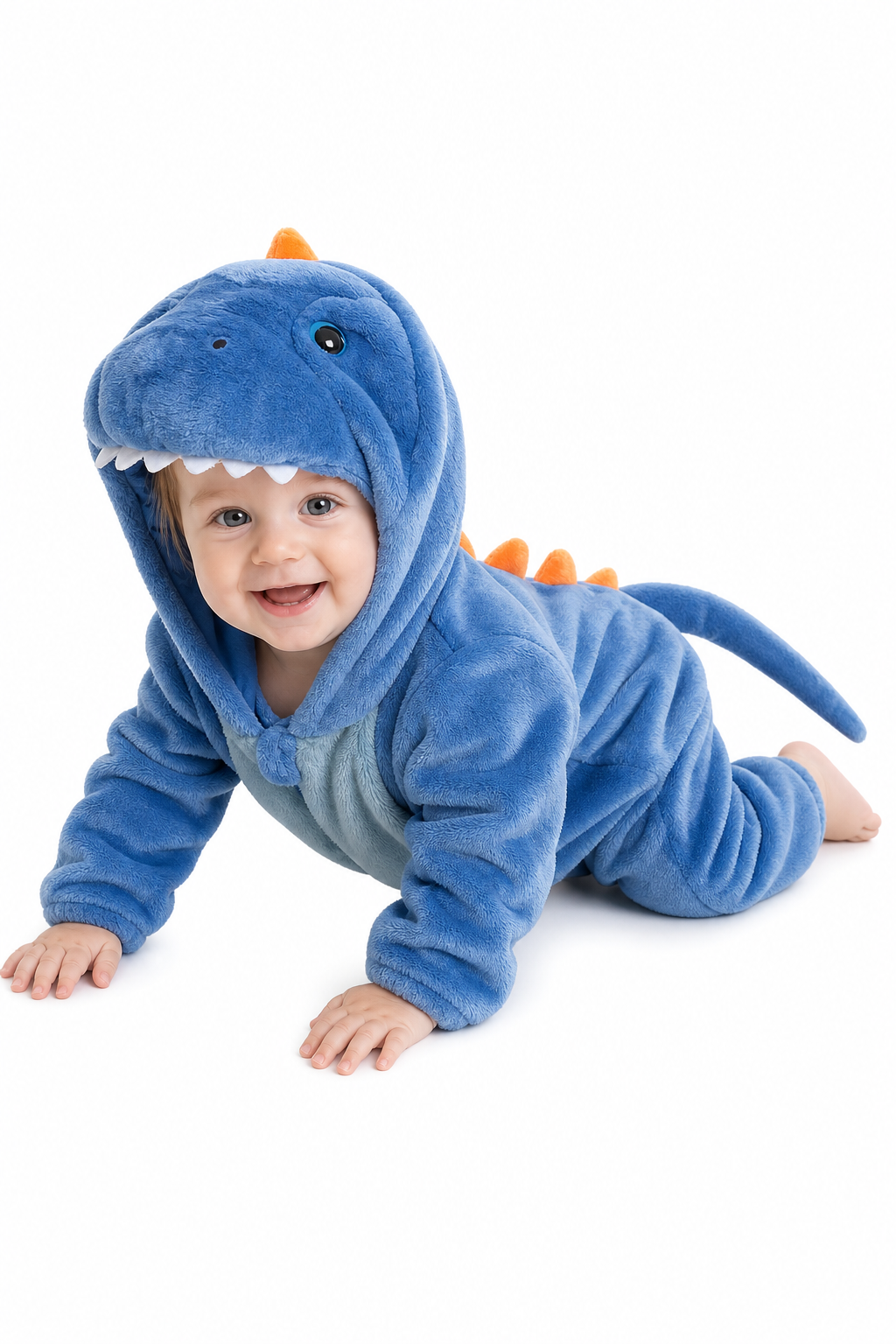 Baby Blue Plush Hooded Dinosaur Kigurumi Onesie
