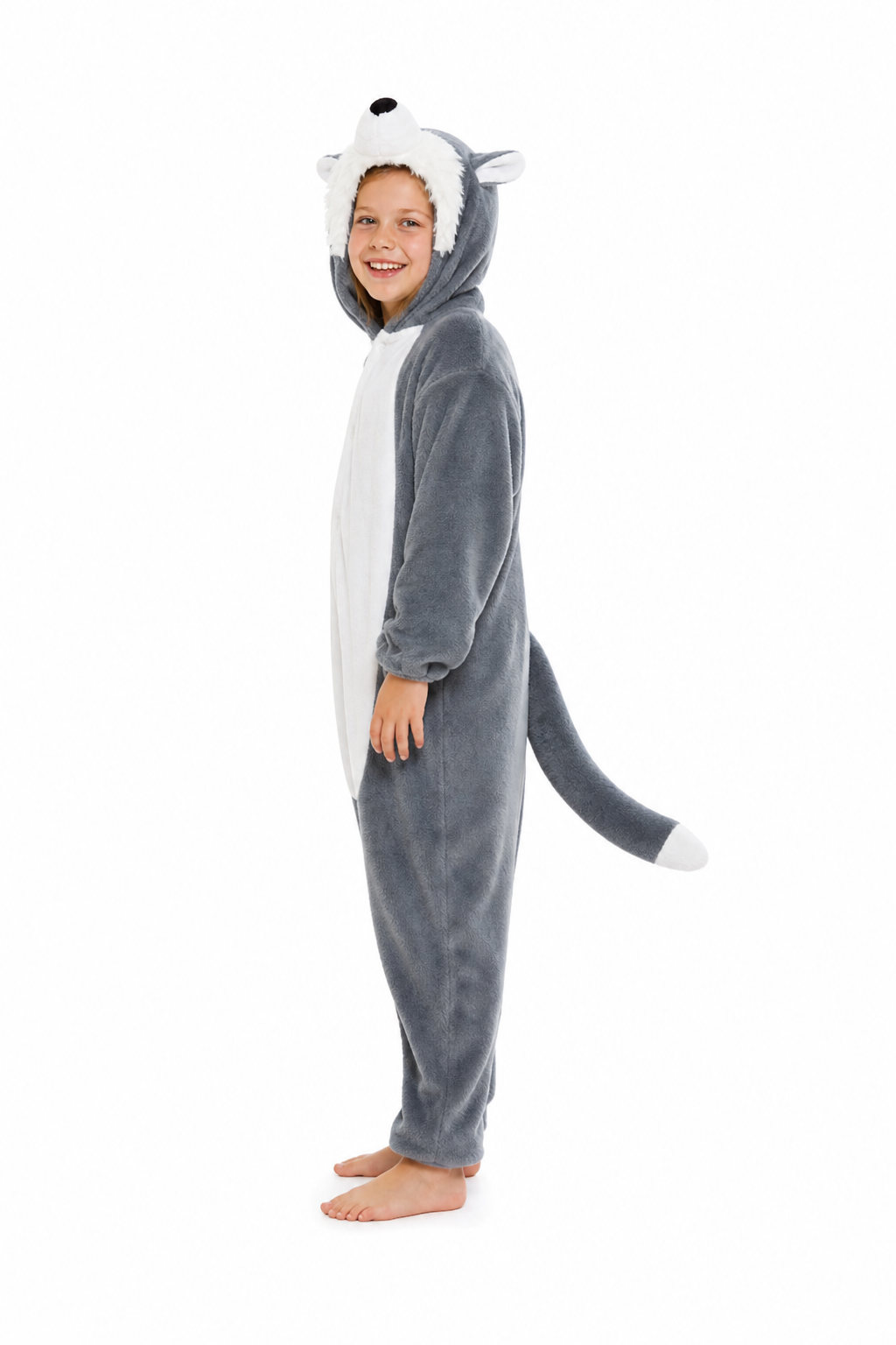 Kids' Plush Grey Wolf Kigurumi
