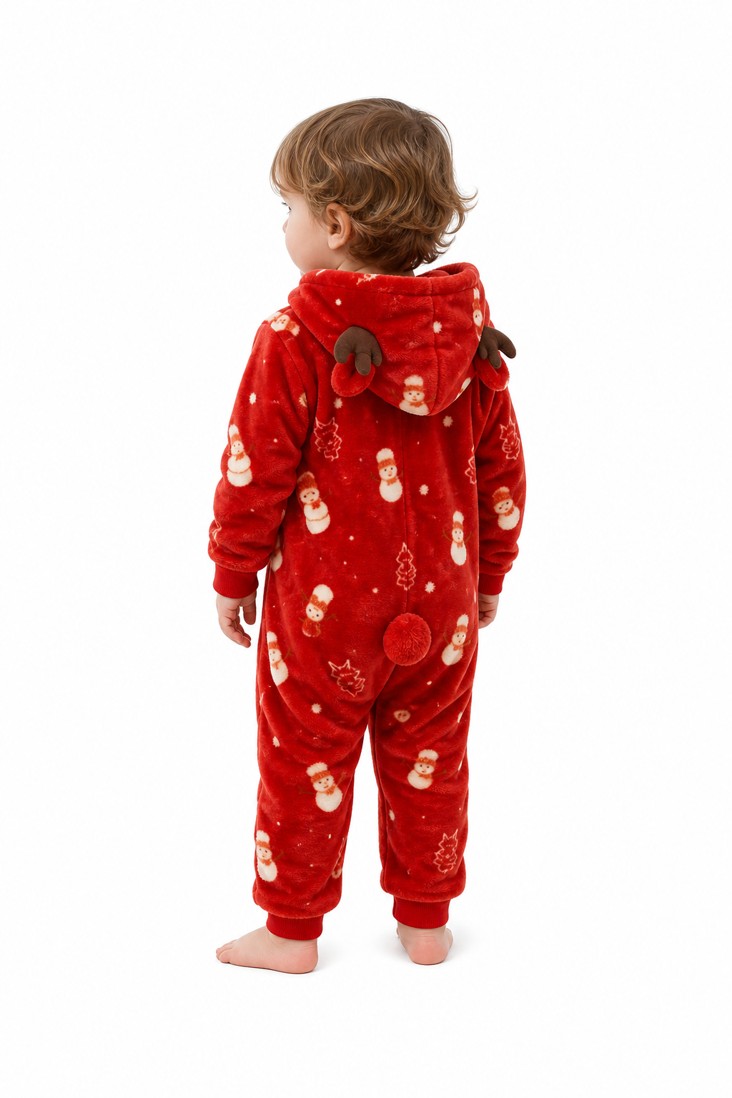 Baby Red Plush Snowman Reindeer Hooded Onesie