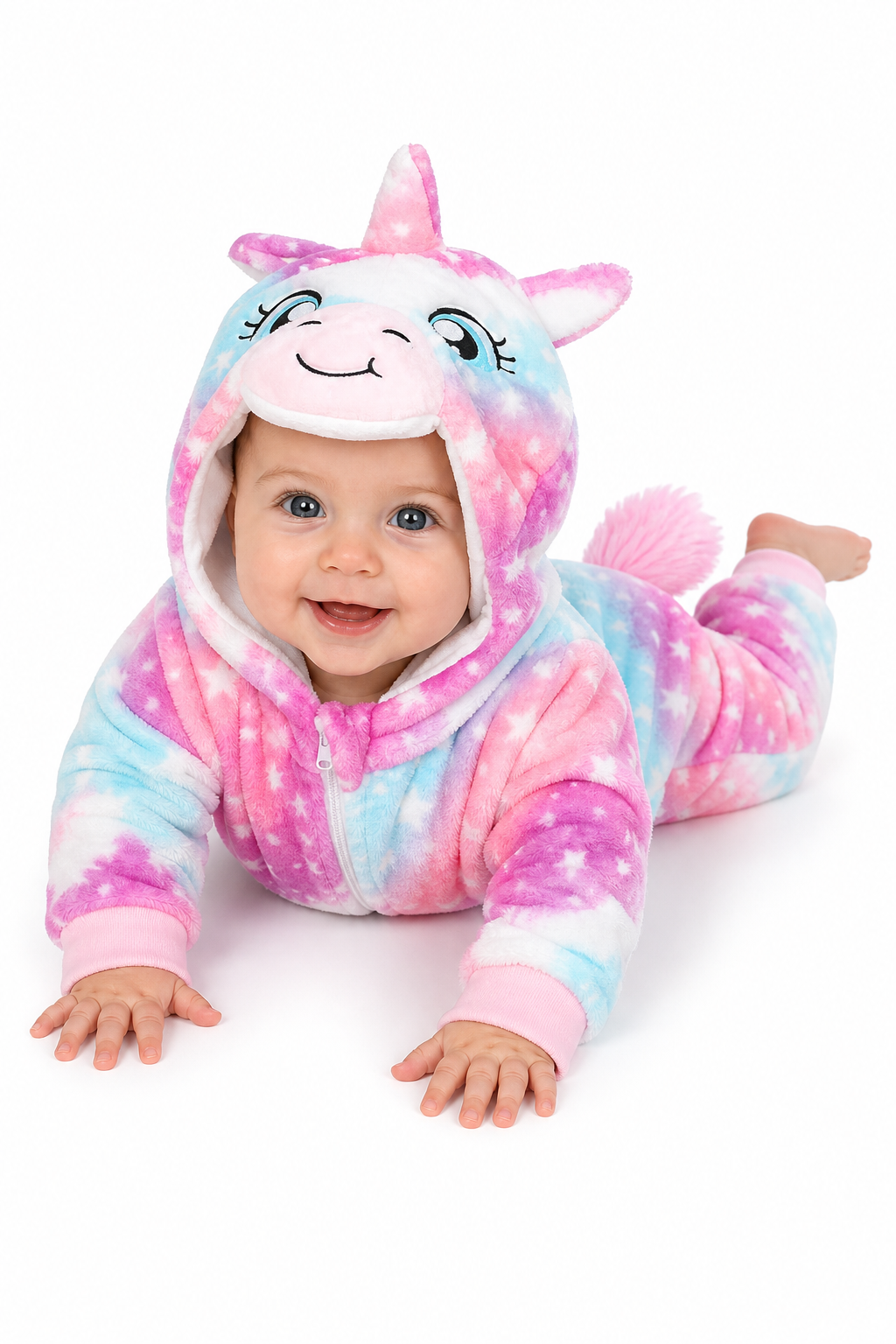Plush Unicorn Baby Onesie with Tie-Dye Stars