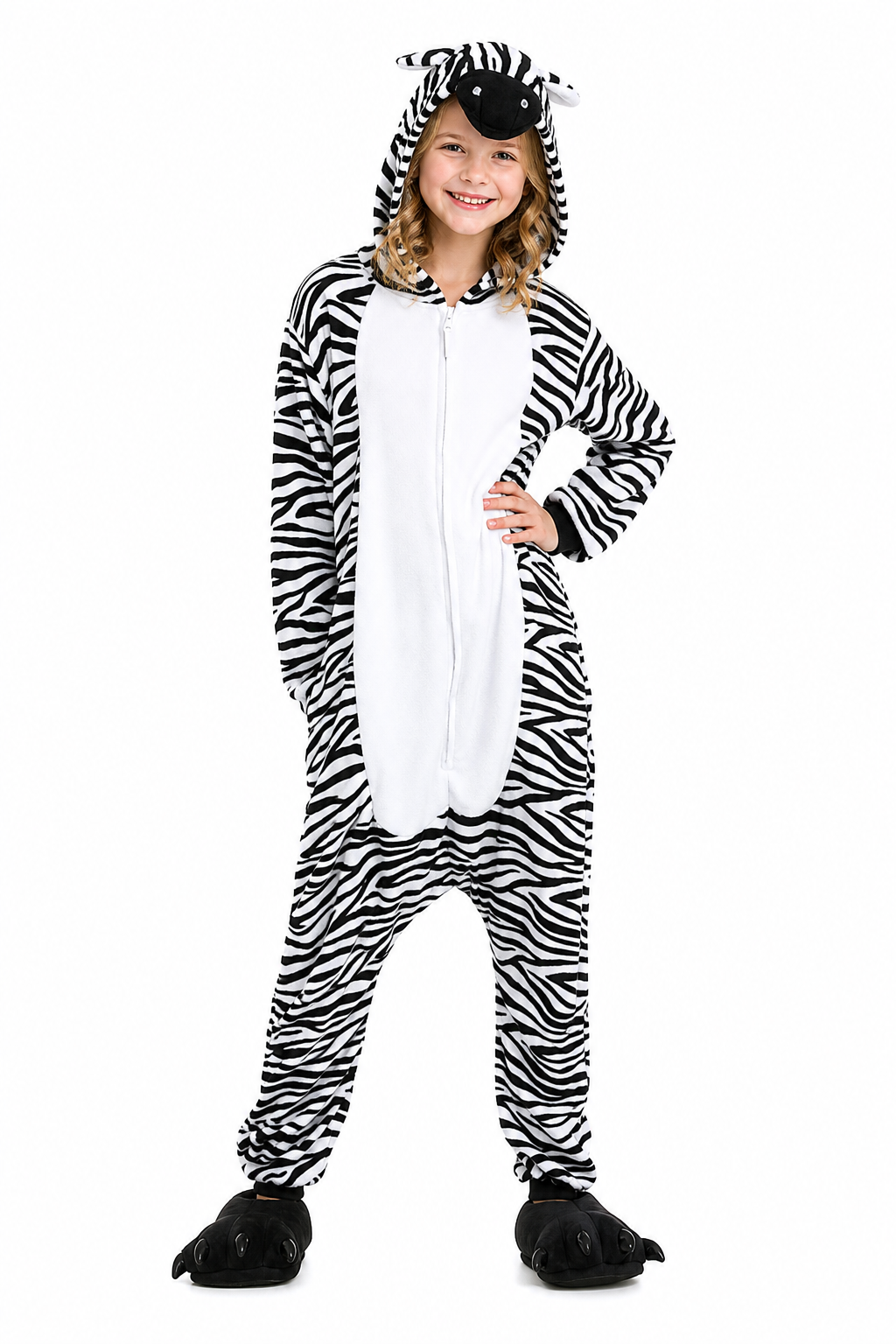 Kids' Plush Black and White Zebra Onesie