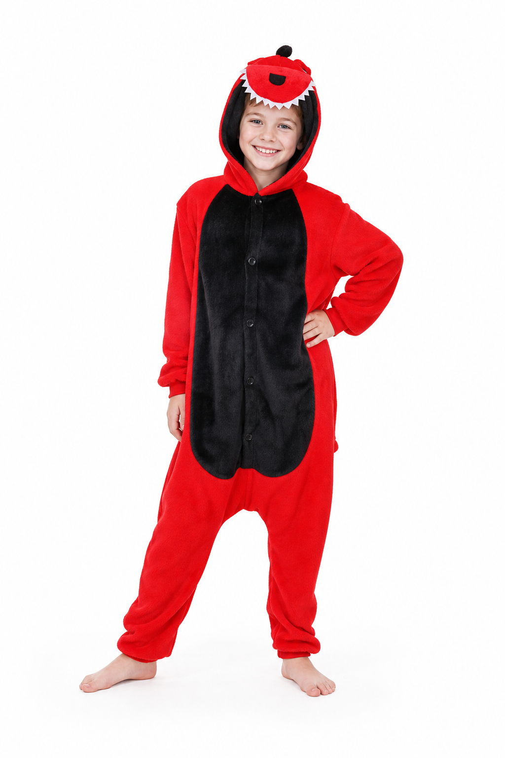 Kids' Hooded Red & Black Dinosaur Kigurumi Onesie