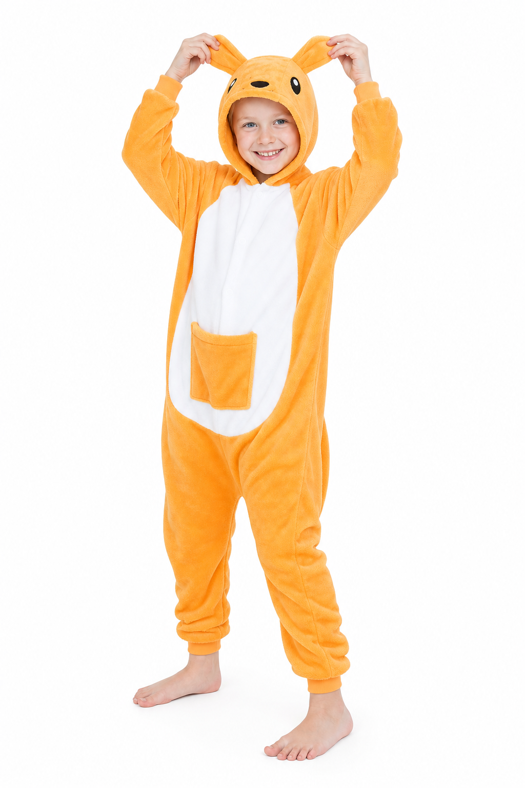 Kids' Hooded Orange Kangaroo Kigurumi Pajama Onesie