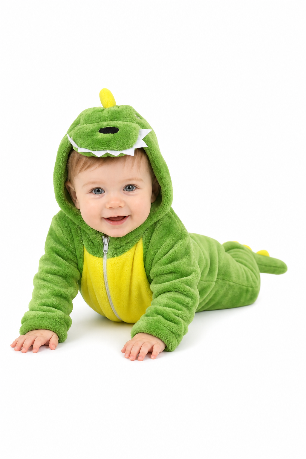 Green Plush Hooded Dinosaur Baby Kigurumi Onesie with Feet