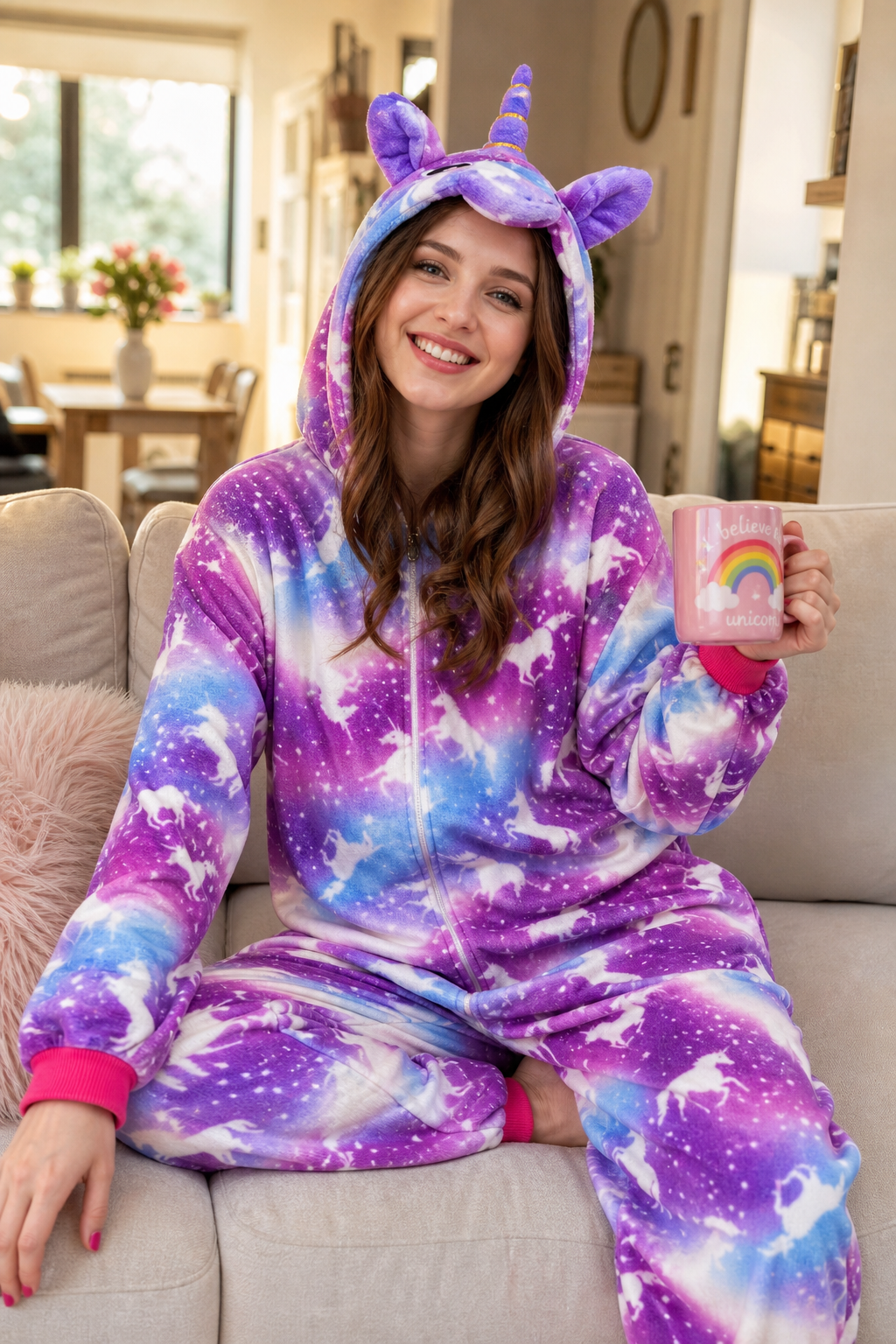 Adult Hooded Pink & Purple Galaxy Unicorn Kigurumi Onesie
