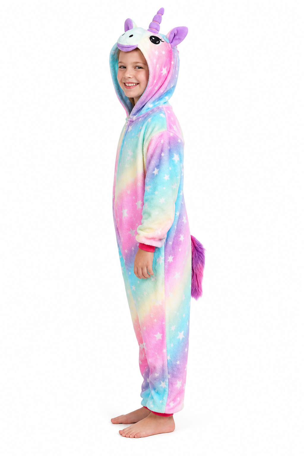Kids' Hooded Pastel Rainbow Sky Unicorn Plush Kigurumi Onesie