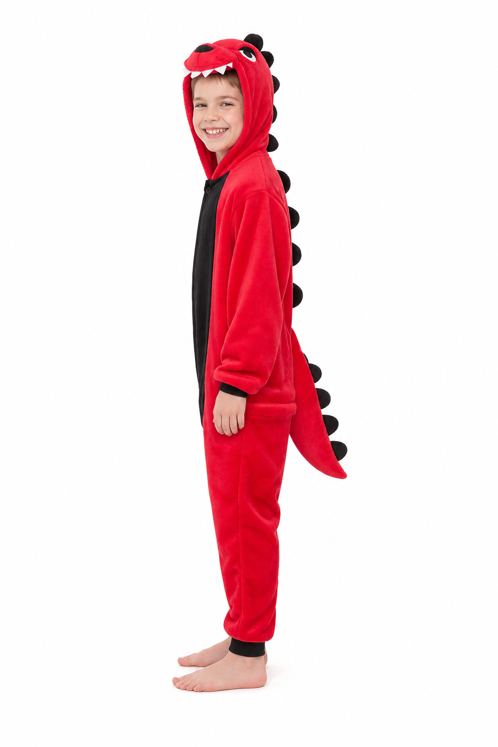 Kids' Hooded Red T-Rex Kigurumi Pajama Onesie
