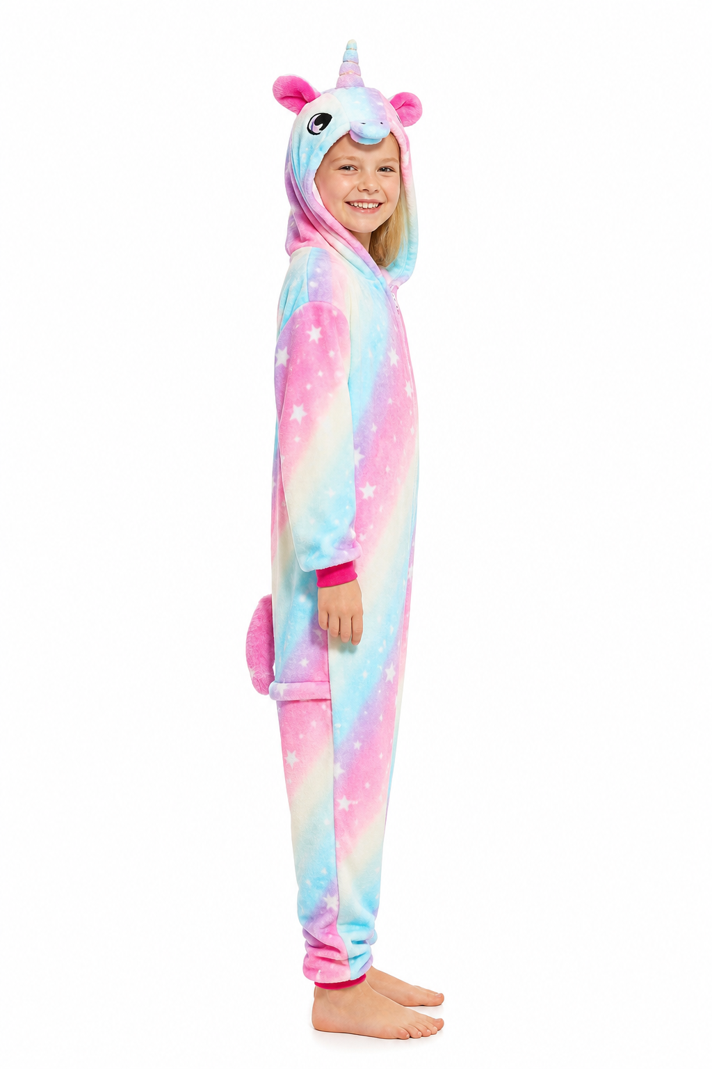 Kids' Hooded Pastel Rainbow Star Unicorn Kigurumi Onesie