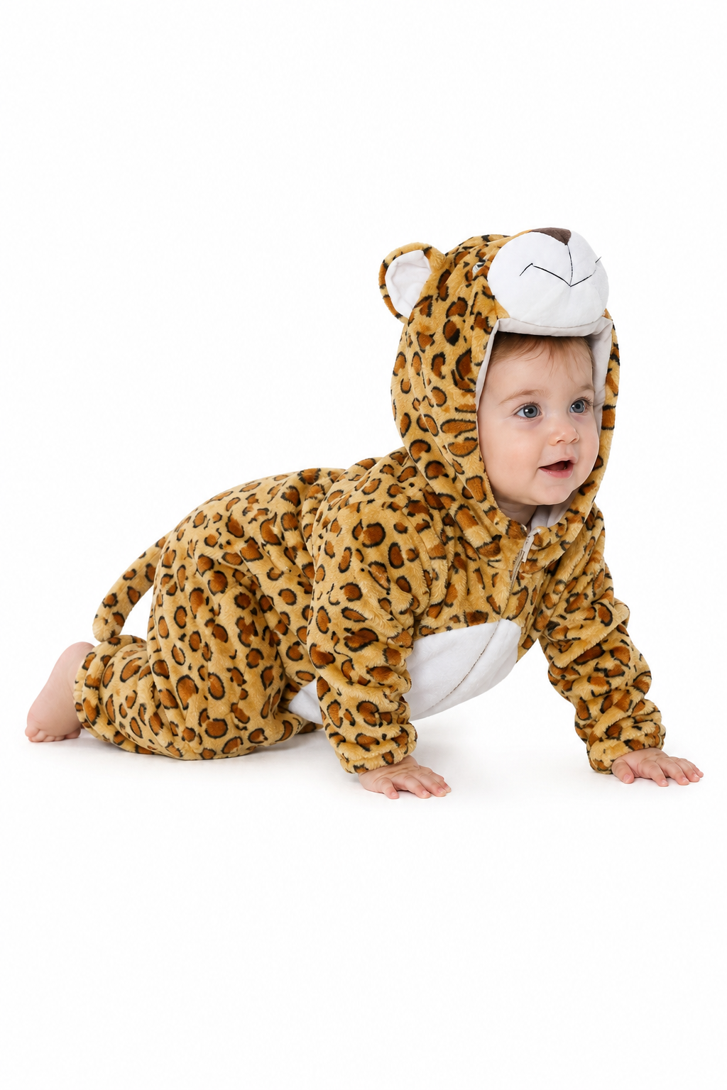 Baby Plush Leopard Animal Onesie with Hood