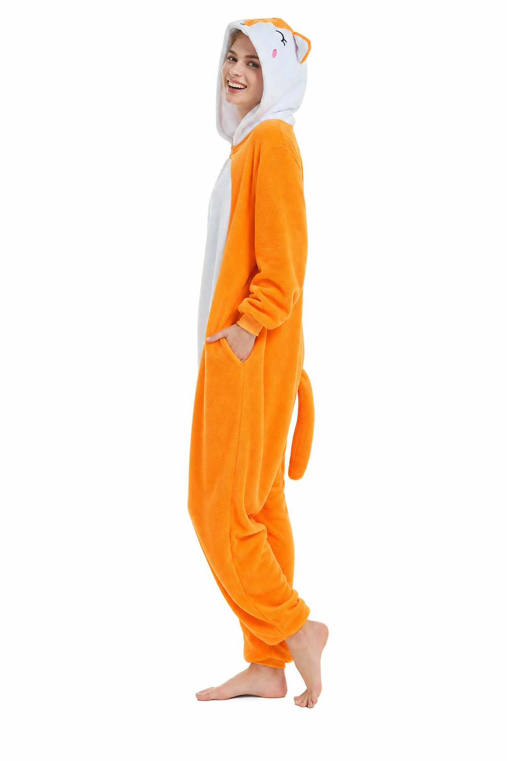 Adult Hooded Blushing Orange Fox Kigurumi Onesie