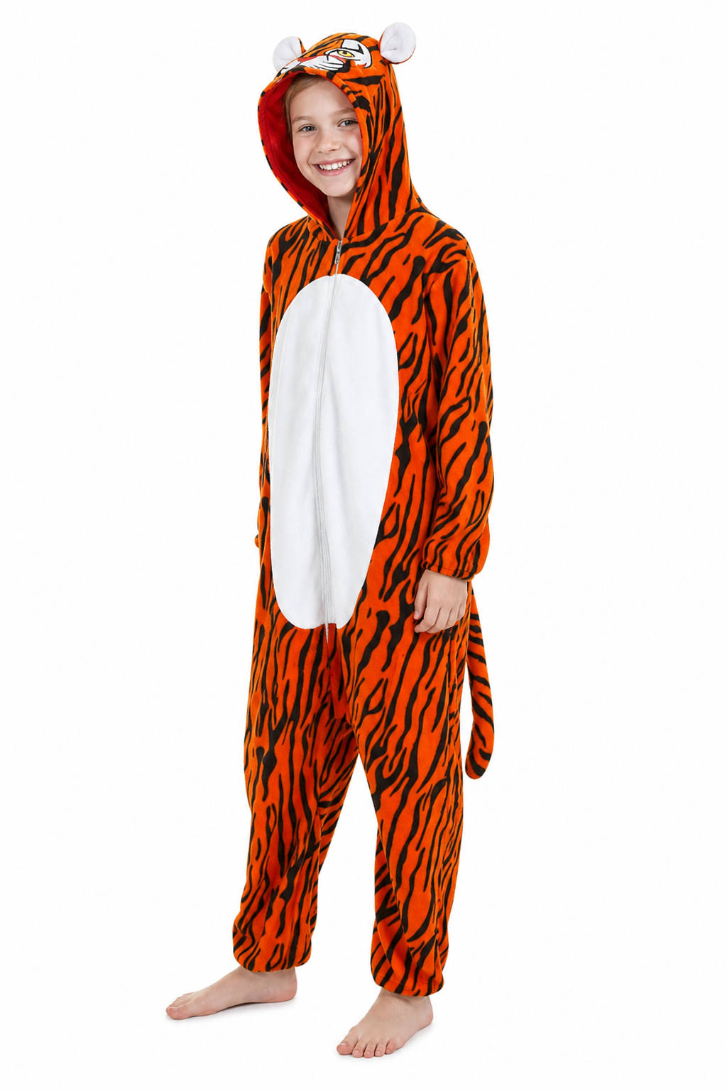 Kids' Hooded Bengal Tiger Plush Kigurumi Onesie